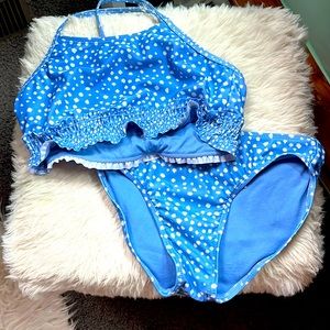 Girls 10/12 Blue and White Two Piece Swimsuit